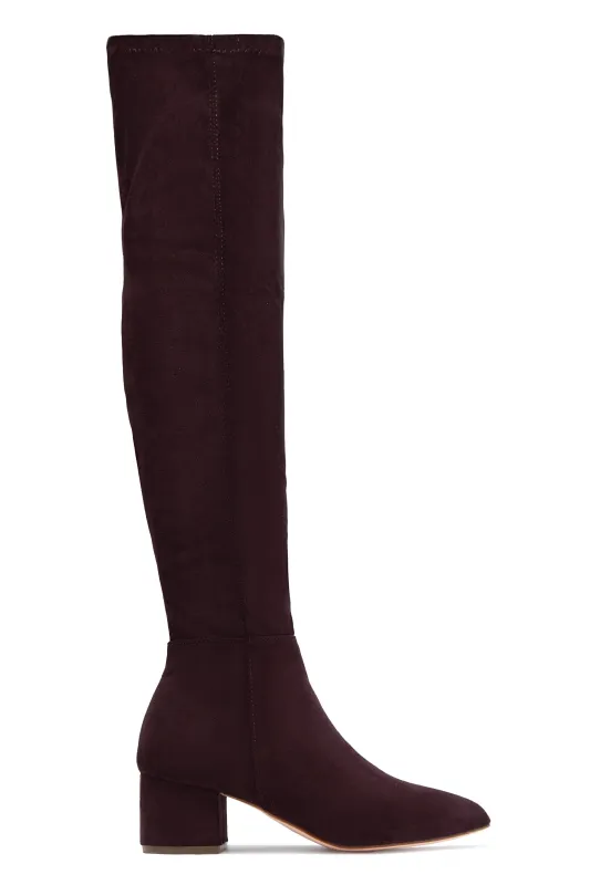 New Moon Over The Knee Block Heel Boots - Brown sold by Miss Lola