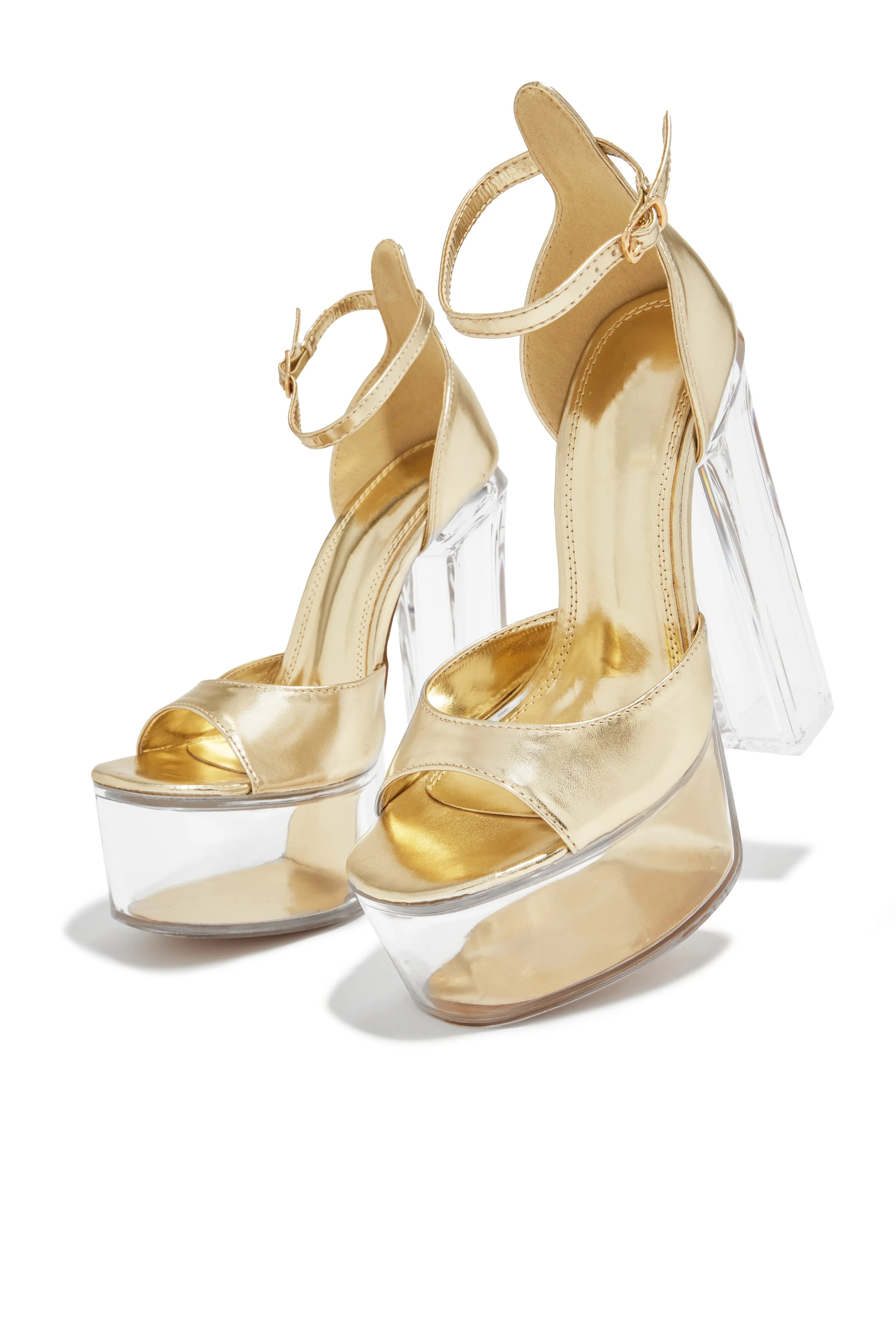 Venus Clear Platform Block High Heels - Gold sold by Miss Lola product image thumbnail 2