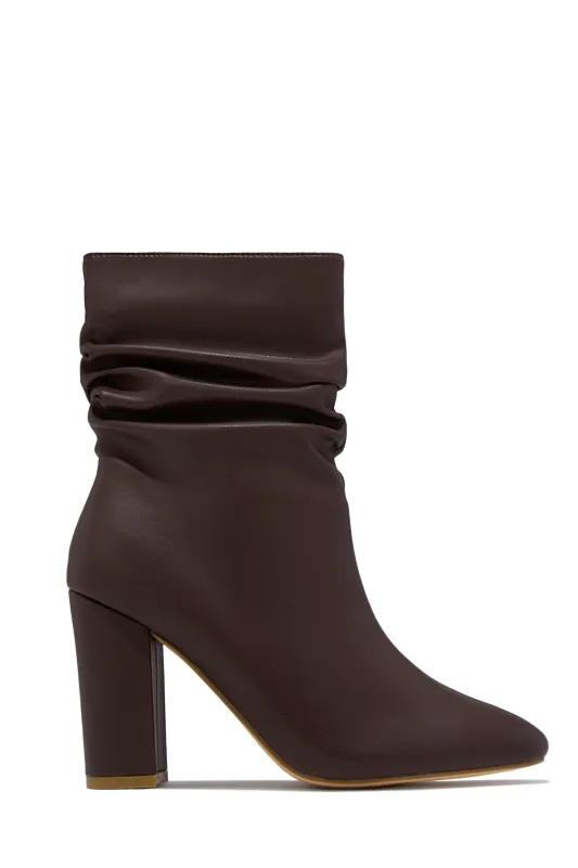 Sharon Block Heel Ankle Boot - Brown sold by Miss Lola