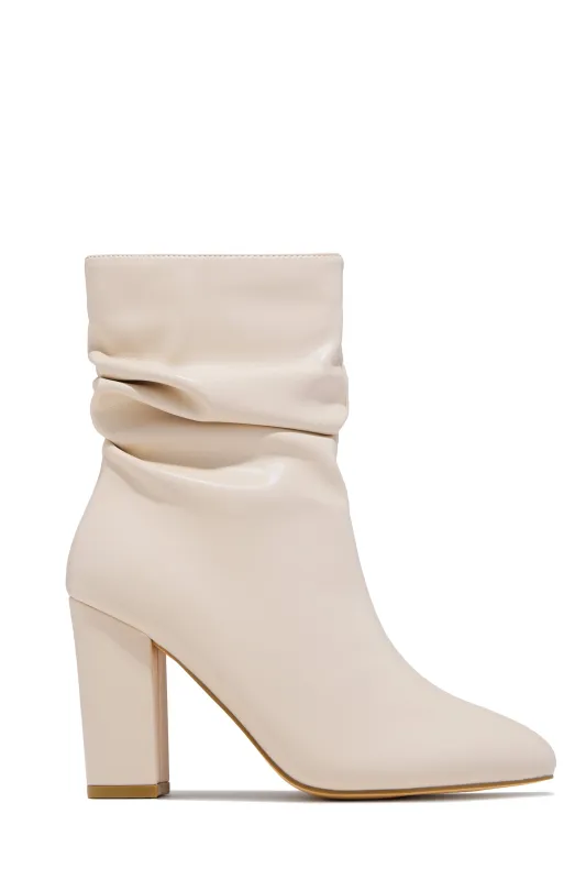 Sharon Block Heel Ankle Boot - Ivory sold by Miss Lola