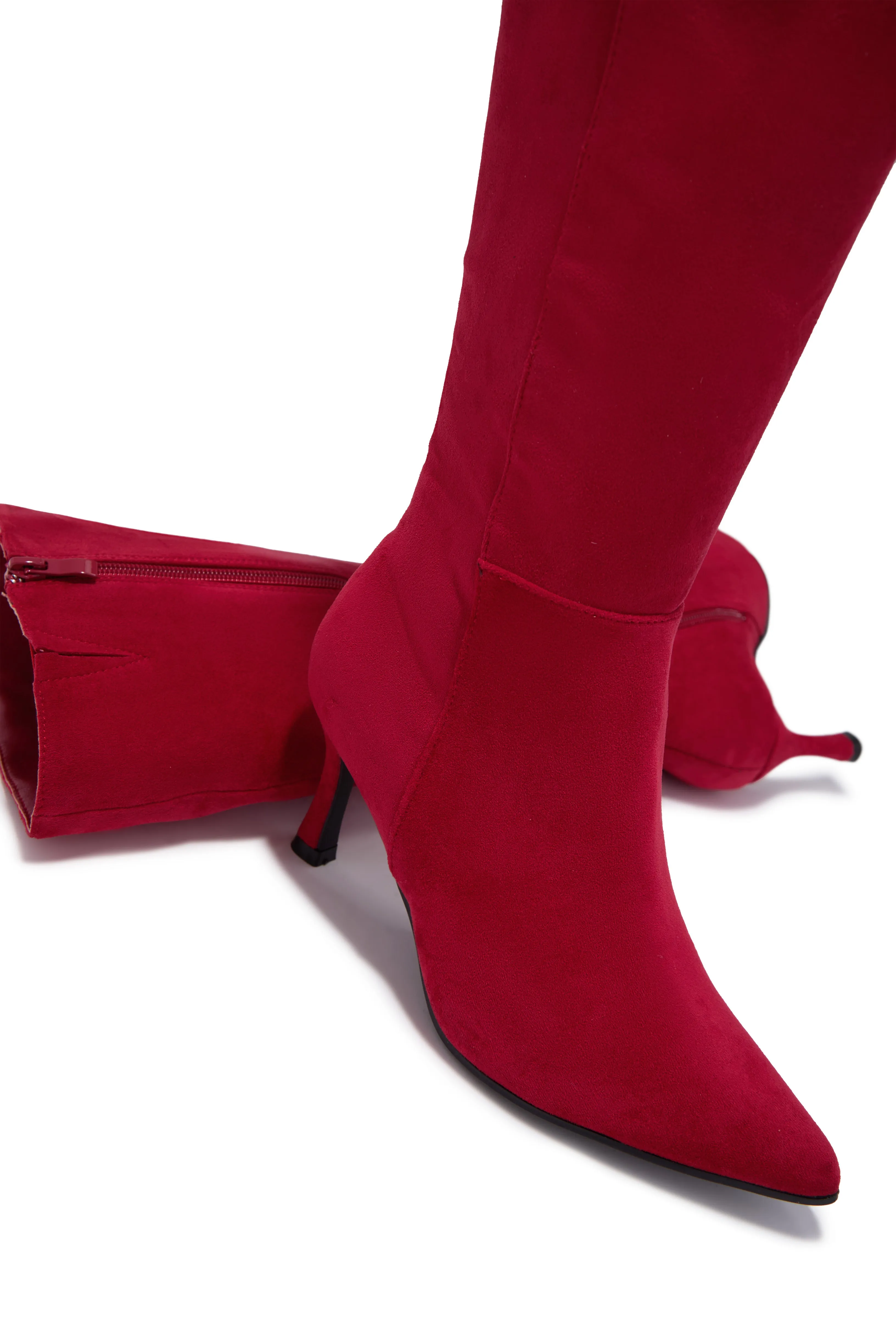Zama Knee High Heel Boots - Red Suede sold by Miss Lola product image thumbnail 2