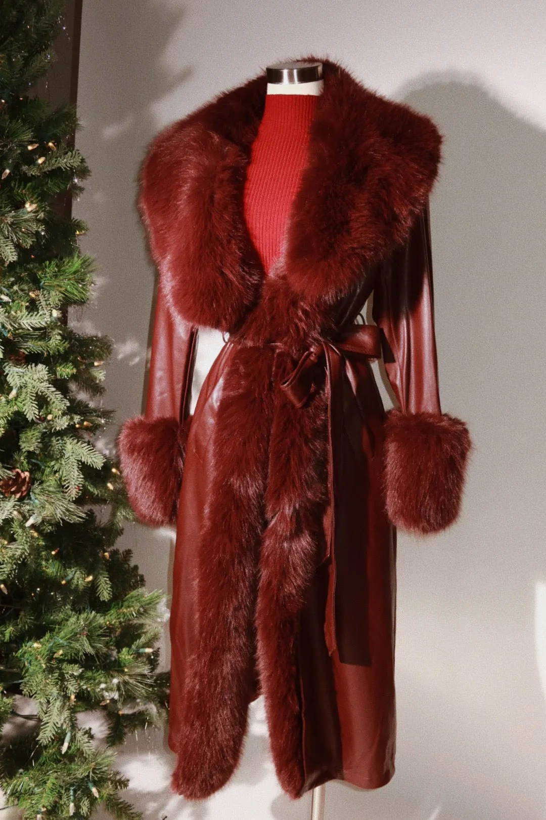 Winter Standout Faux Fur Coat - Mahogany sold by Miss Lola product image thumbnail 4