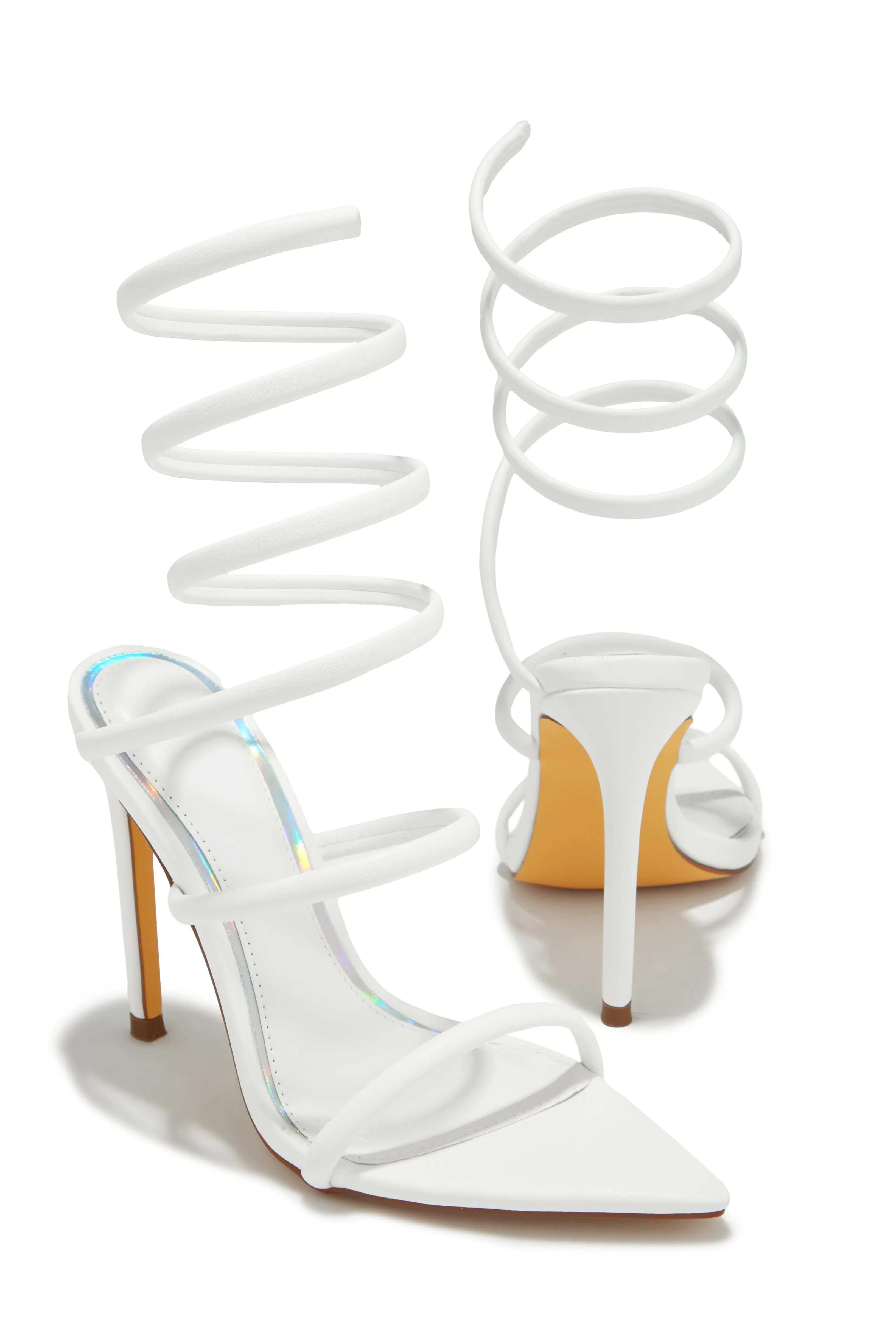 Nathalie Around The Ankle Coil High Heels - White sold by Miss Lola product image thumbnail 3