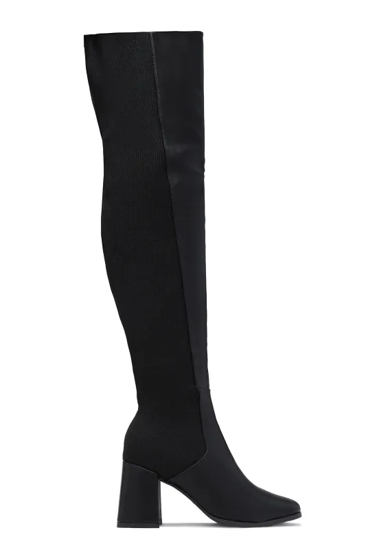 Mandy Block Heel Over The Knee Boots - Black PU sold by Miss Lola