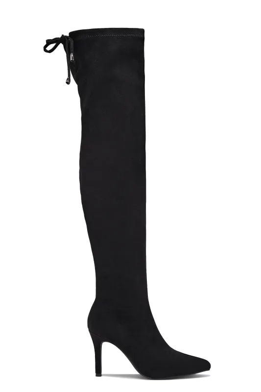 Gigi Over The Knee Heel Boots - Black Suede sold by Miss Lola