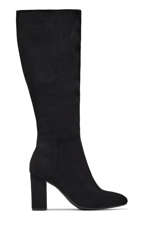 Fine Time Block Heel Knee High Boots - Black Suede sold by Miss Lola