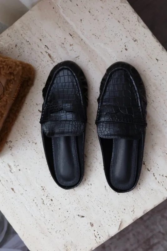 Julia Slip On Loafer Flats - Black Croc sold by Miss Lola