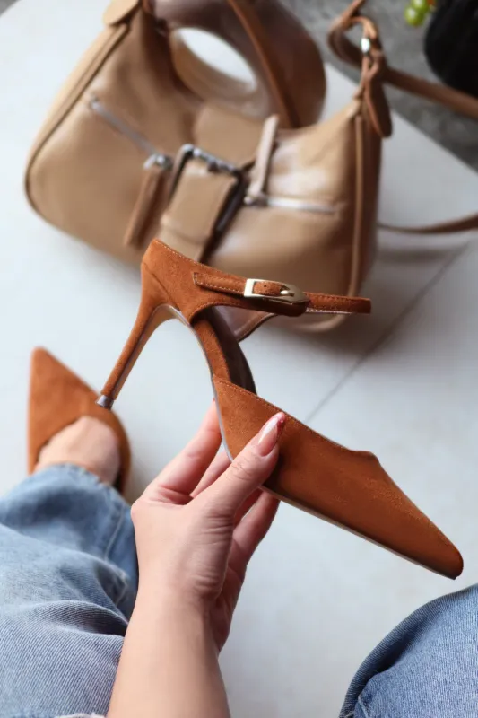 Kaley Mule Heel Pumps - Tan sold by Miss Lola