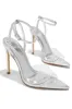 Dinner Date Clear Strap High Heels - Silver sold by Miss Lola