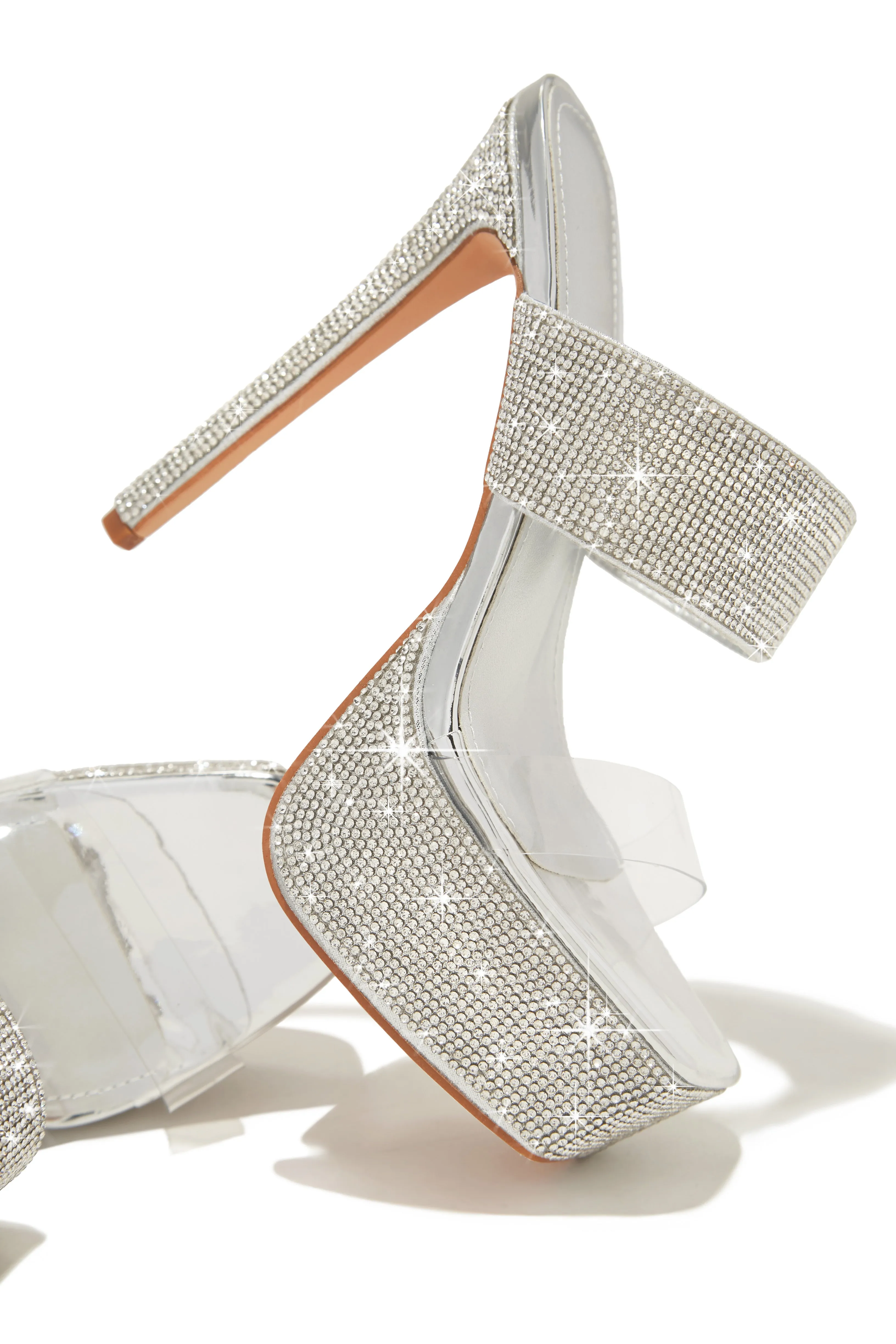 Main Event Embellished Platform High Heel Mules - Silver sold by Miss Lola product image thumbnail 5