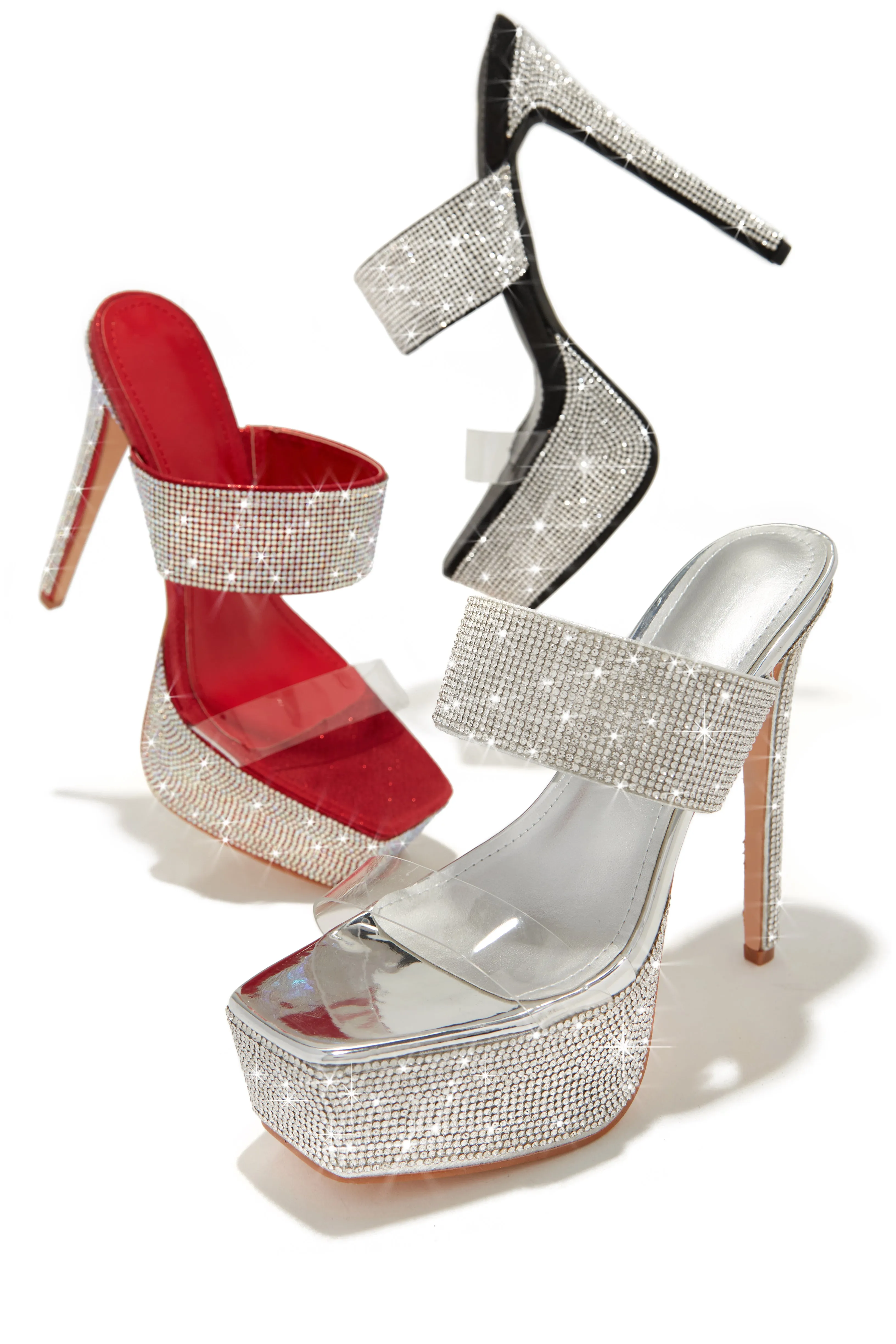 Main Event Embellished Platform High Heel Mules - Silver sold by Miss Lola product image thumbnail 4