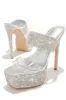 Main Event Embellished Platform High Heel Mules - Silver sold by Miss Lola