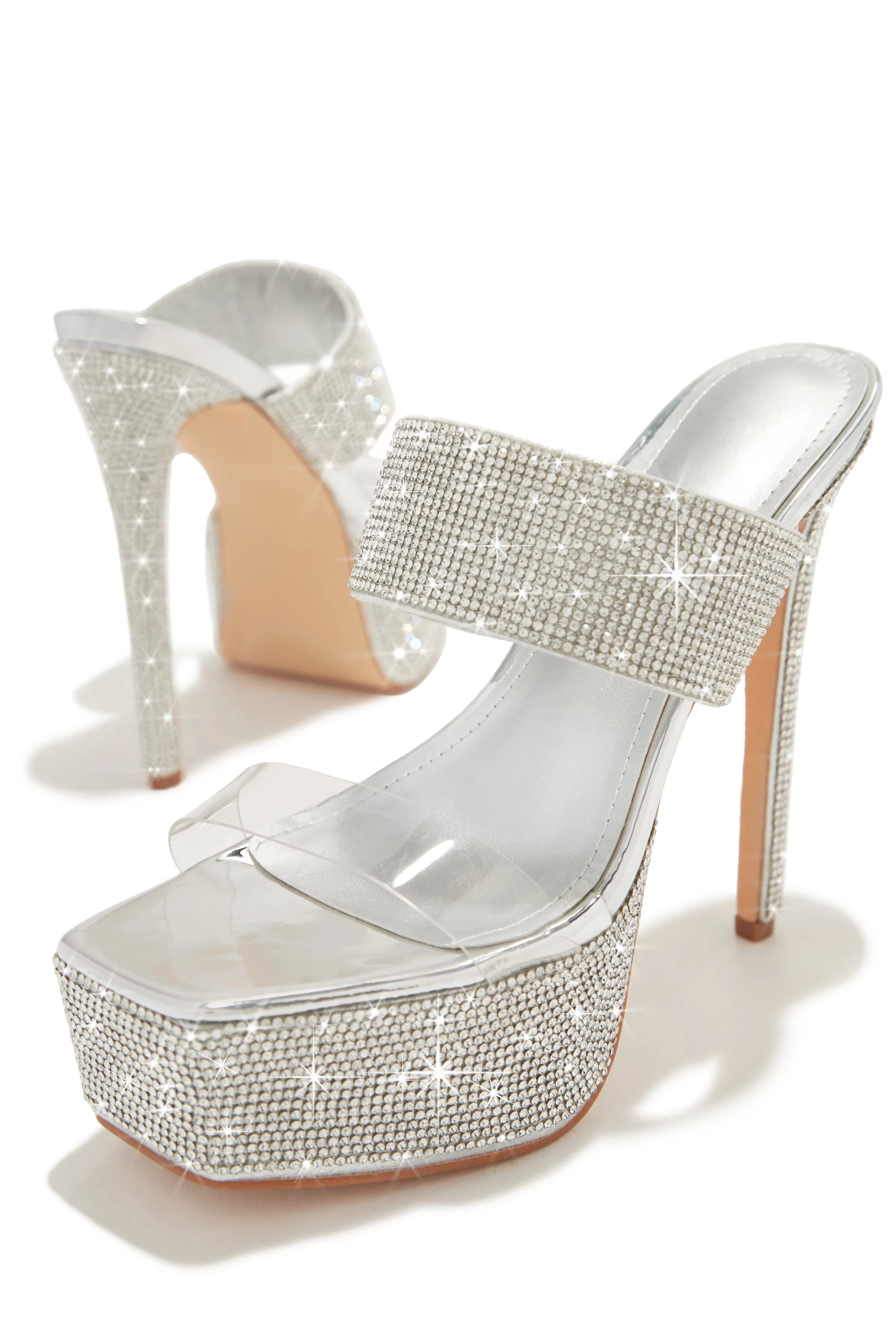 Main Event Embellished Platform High Heel Mules - Silver sold by Miss Lola product image thumbnail 2