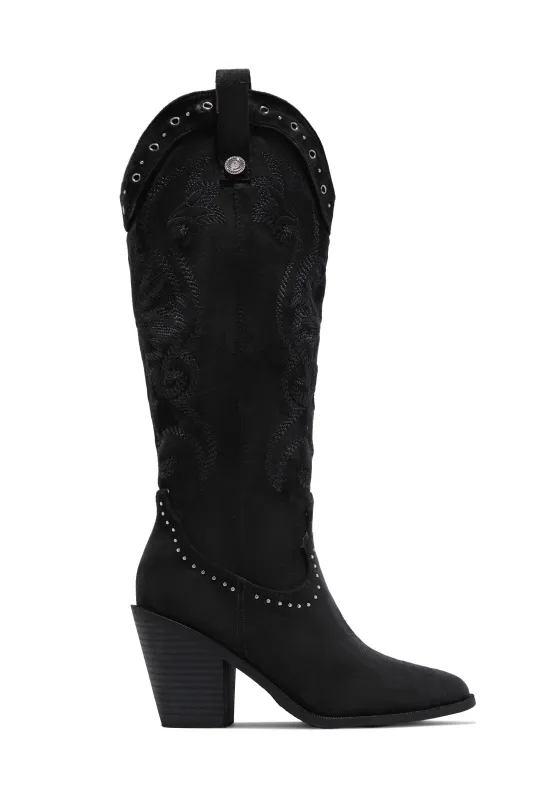 Festival Season Cowgirl Boots - Black Suede made by Miss Lola