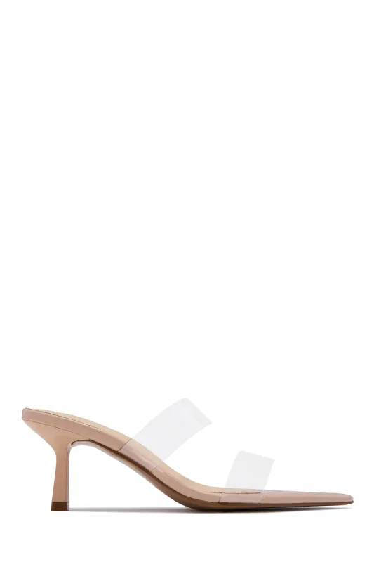 Hayley Clear Strap Mid Heel Mules - Nude sold by Miss Lola