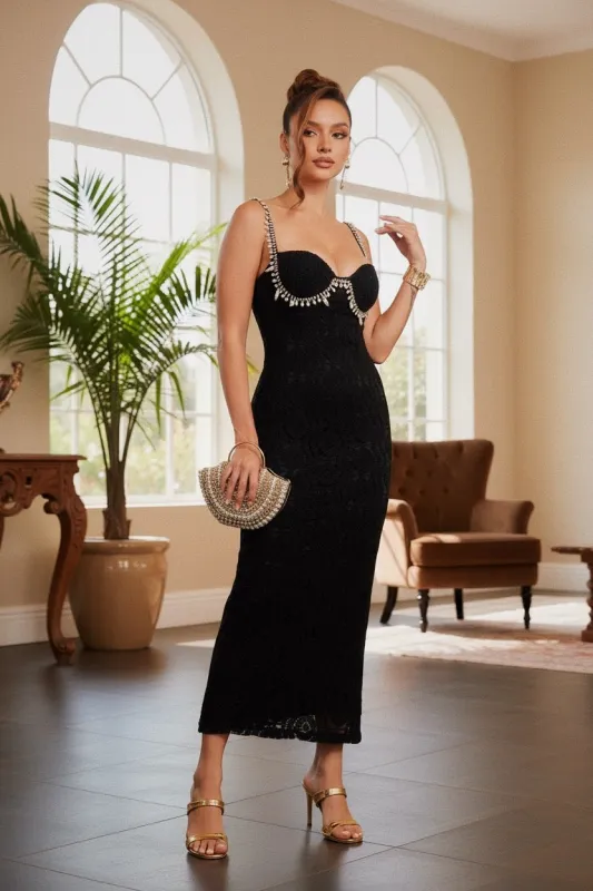 Ariel Crochet Maxi Dress - Black sold by Miss Lola