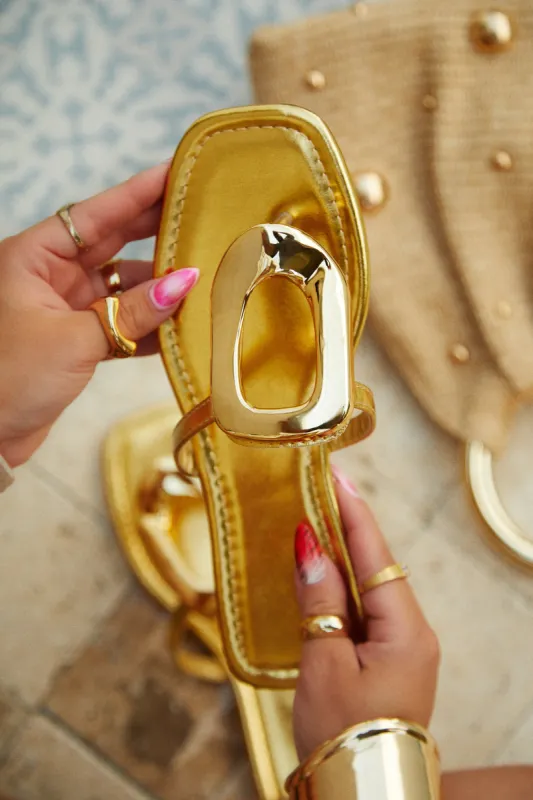 Adelia Slip On Thong Strap Sandals - Gold sold by Miss Lola