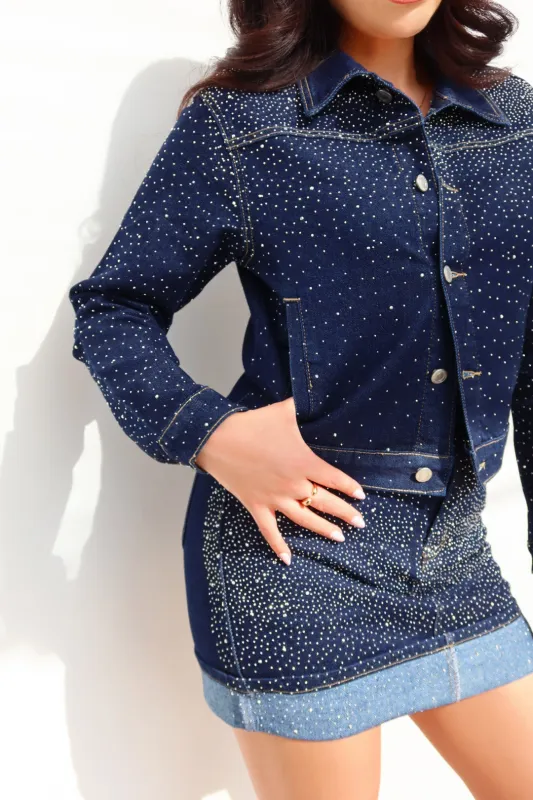 Selena Embellished Jacket - Denim made by Miss Lola