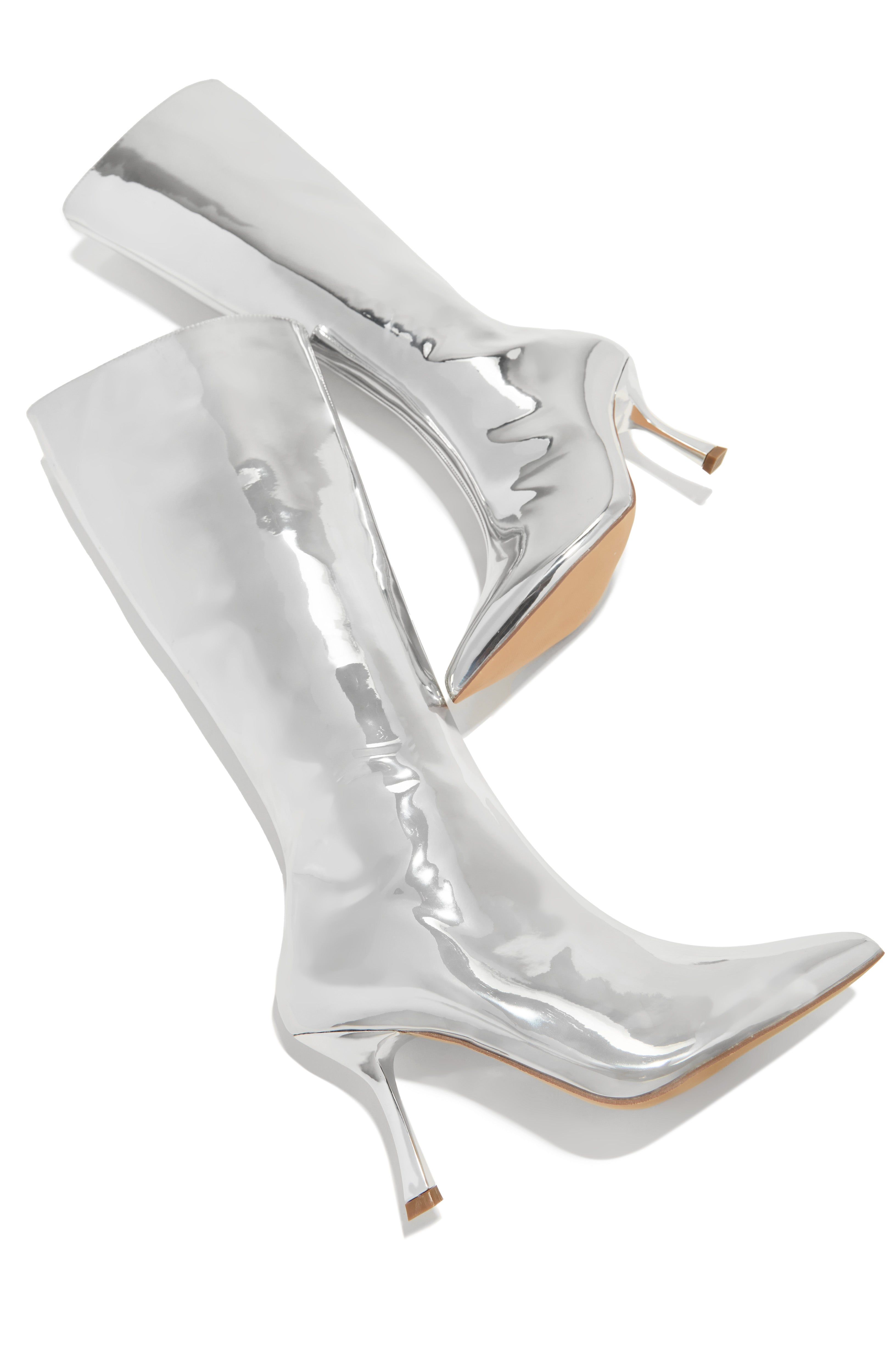 Shanna Metallic Knee High Boots - Silver sold by Miss Lola product image thumbnail 3