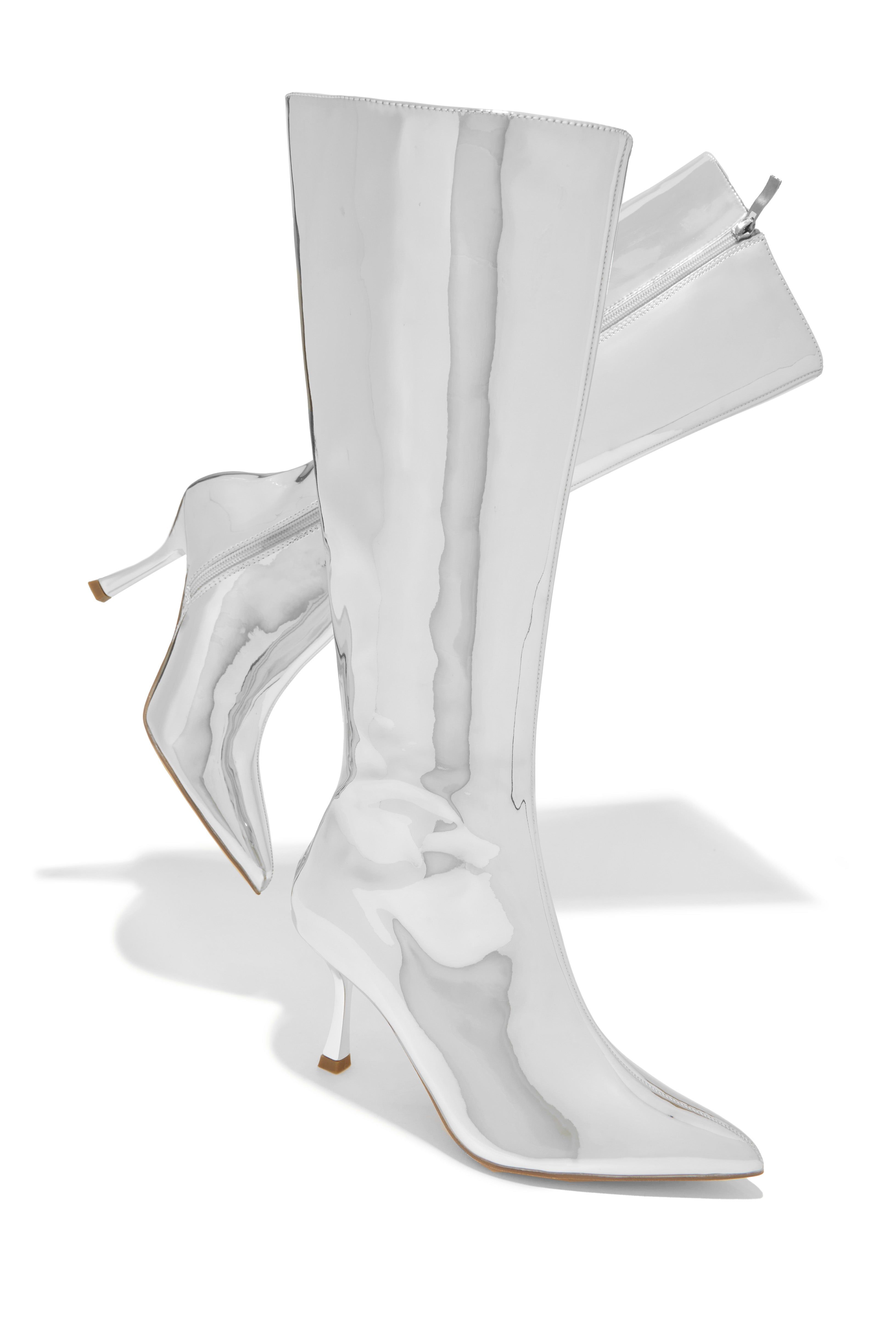 Shanna Metallic Knee High Boots - Silver sold by Miss Lola product image thumbnail 5