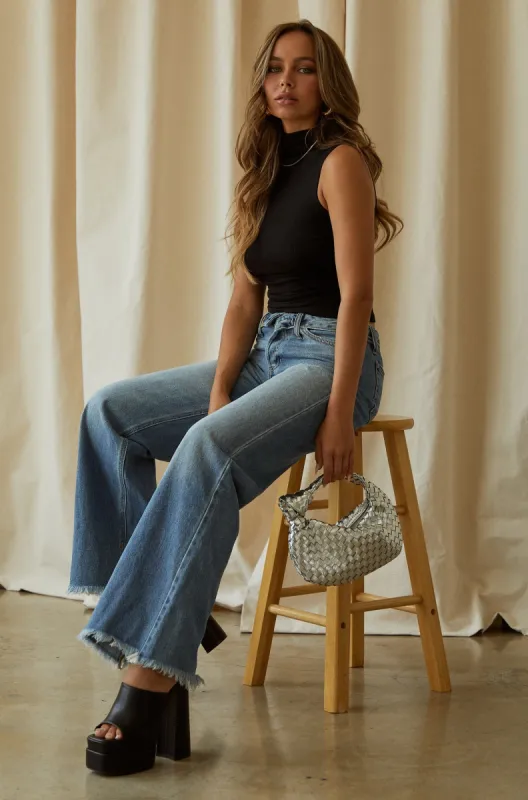 Kaley Foldover Waistband Pant - Denim sold by Miss Lola
