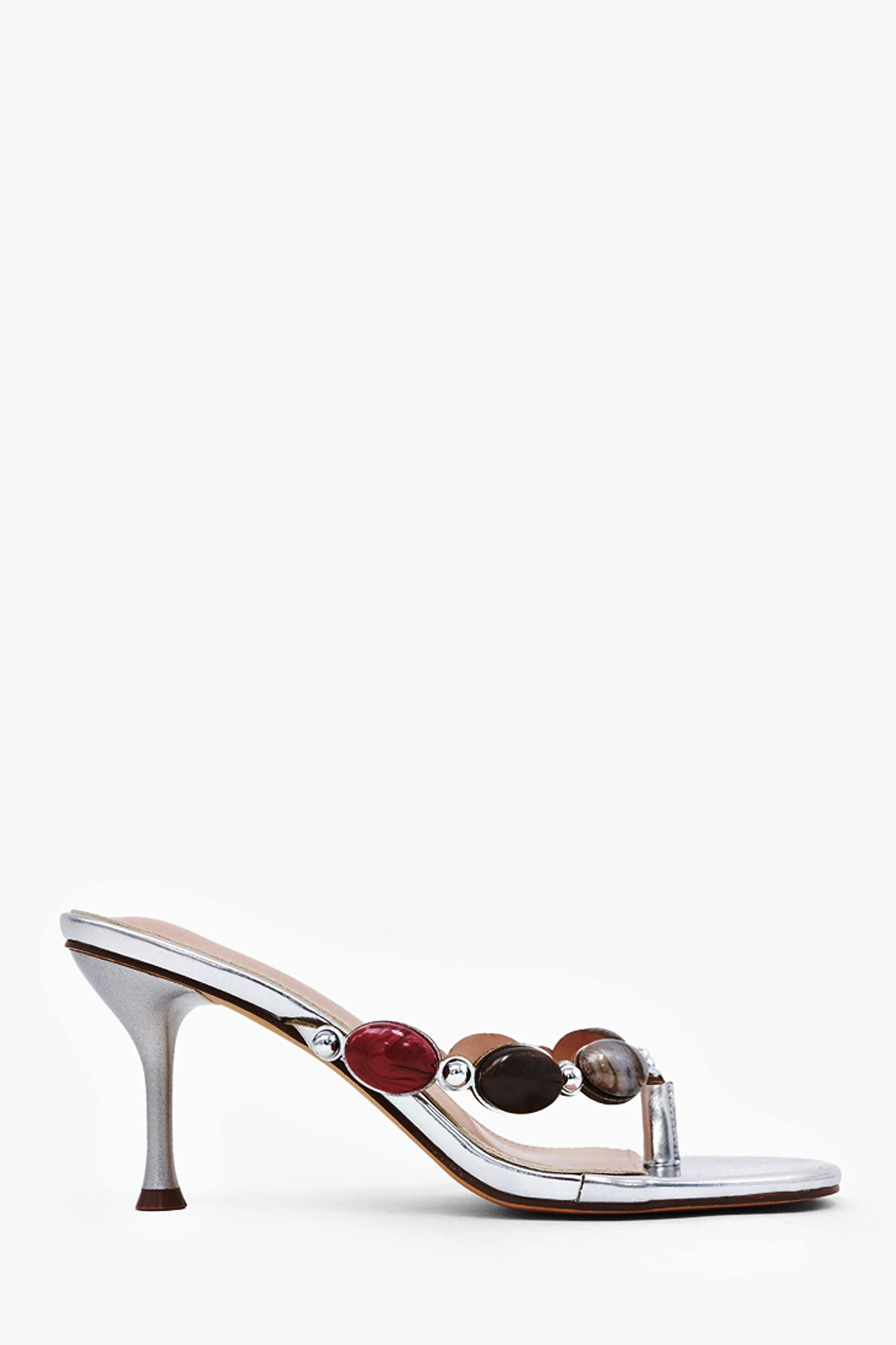 Nola Thong Strap Mid Heel Mules - Silver sold by Miss Lola product image thumbnail 3