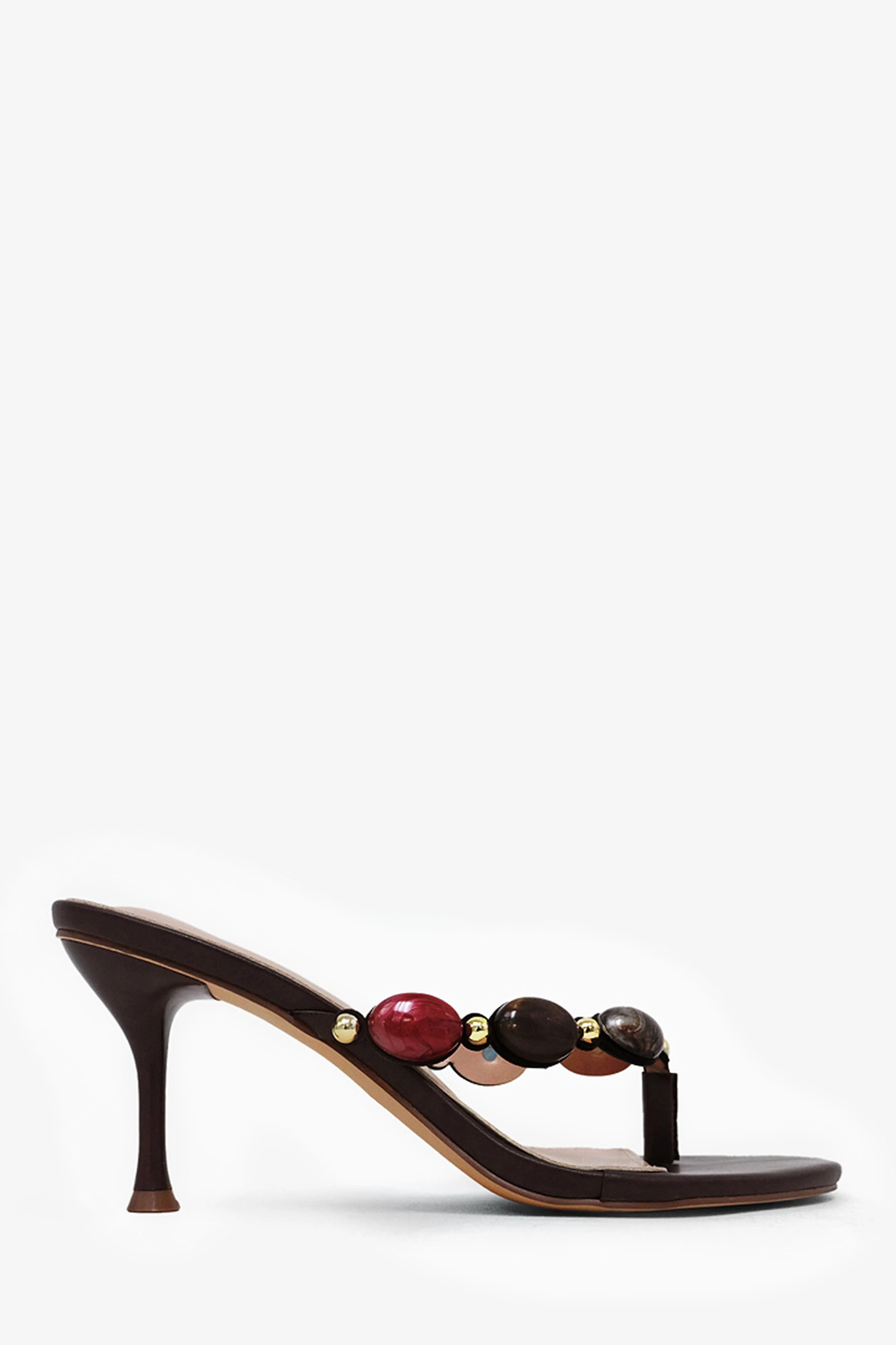 Nola Thong Strap Mid Heel Mules - Brown sold by Miss Lola product image thumbnail 3