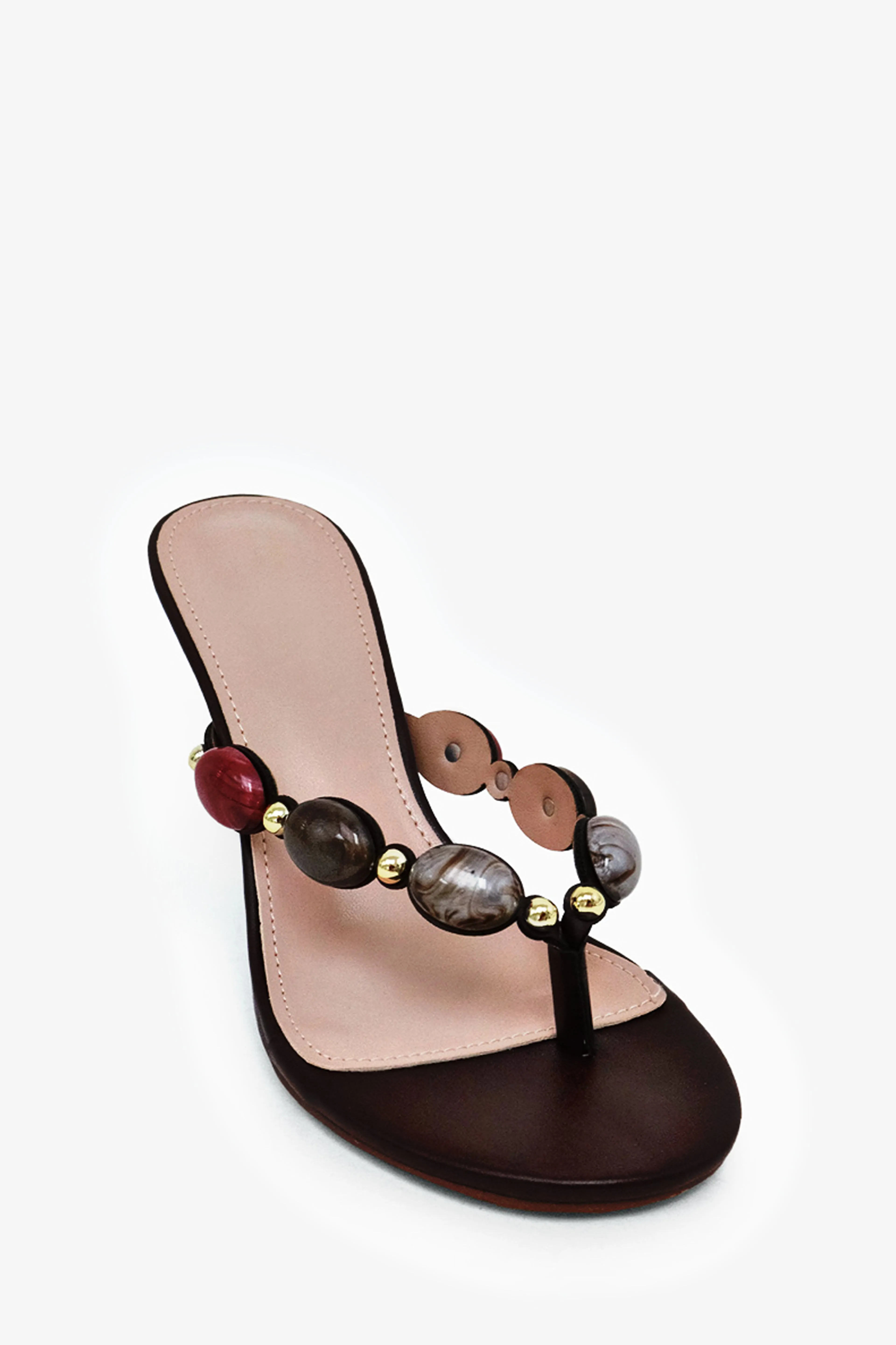 Nola Thong Strap Mid Heel Mules - Brown sold by Miss Lola product image thumbnail 2