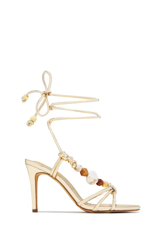 Solano Lace Up Mid Heels - Gold sold by Miss Lola