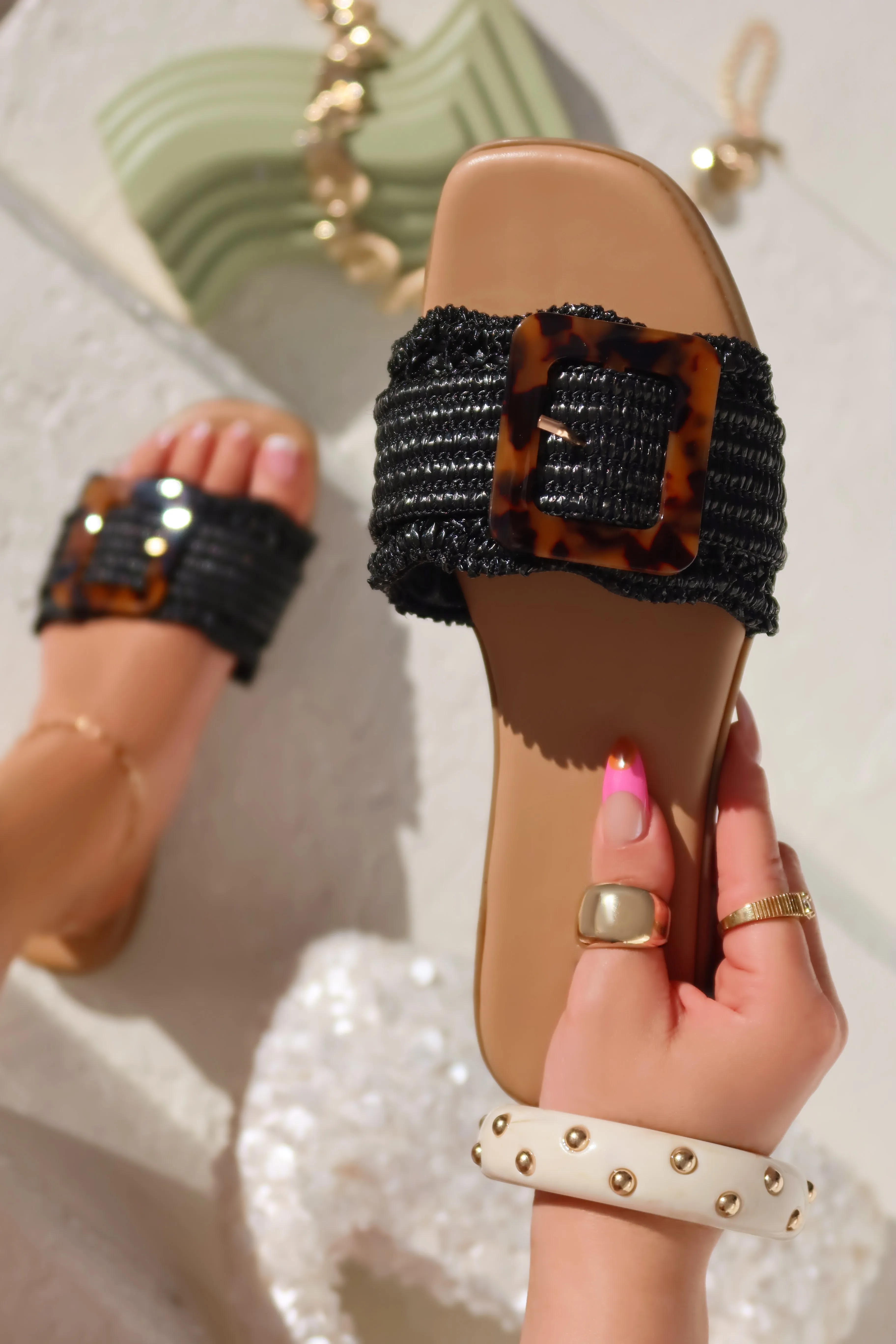 Soleil Slip On Sandals - Black sold by Miss Lola