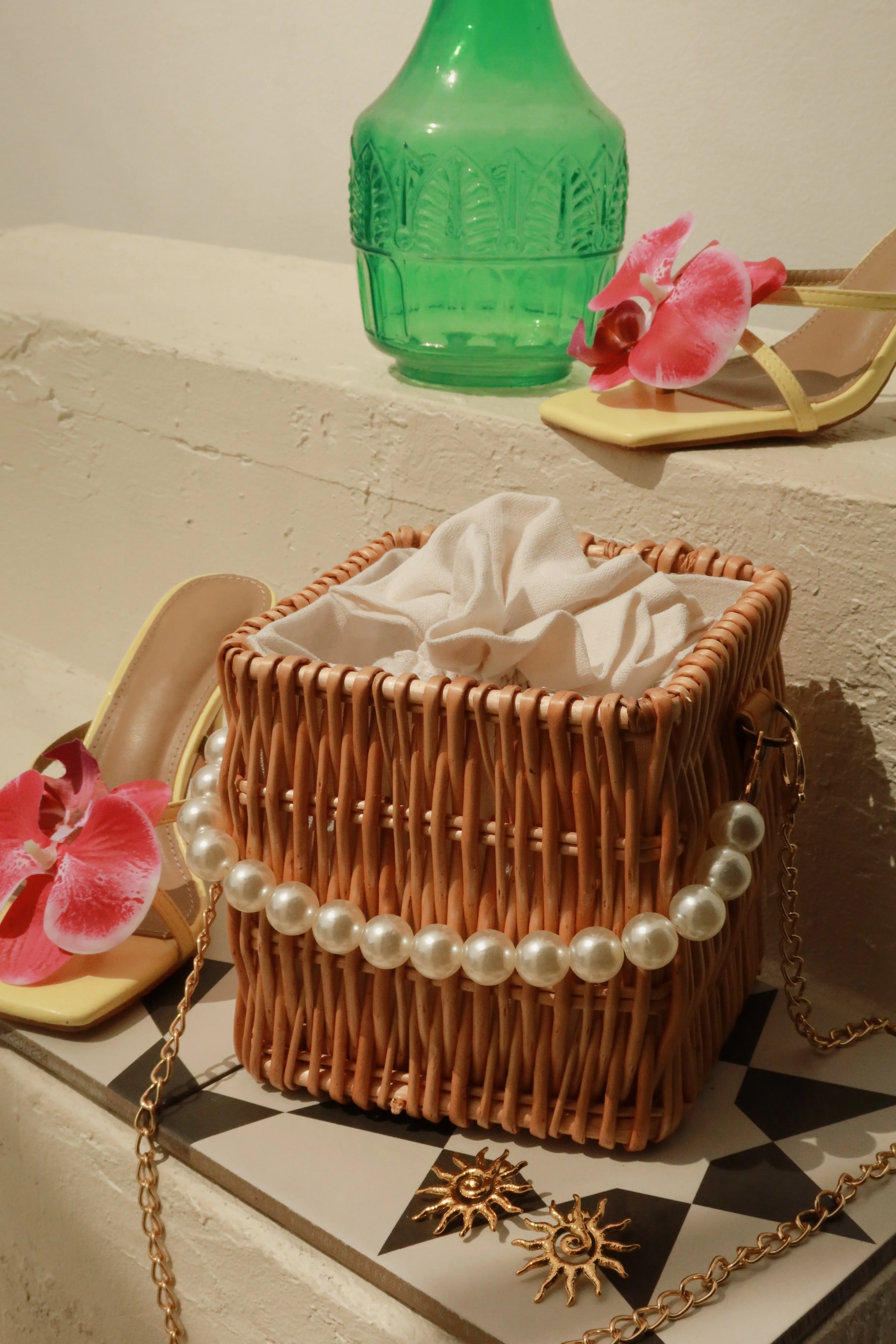 Nights In Tulum Faux Pearl Handle Bamboo Bag - Natural sold by Miss Lola product image thumbnail 2