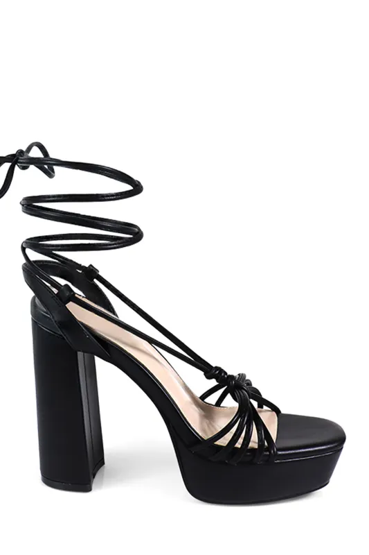 London Lace Up Platform Heels - Black made by Miss Lola