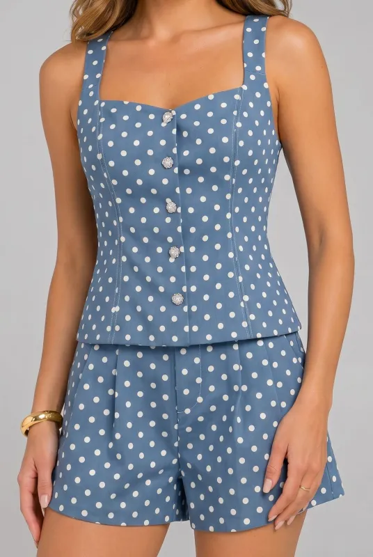 Beverly Polka Dot Top - Blue made by Miss Lola