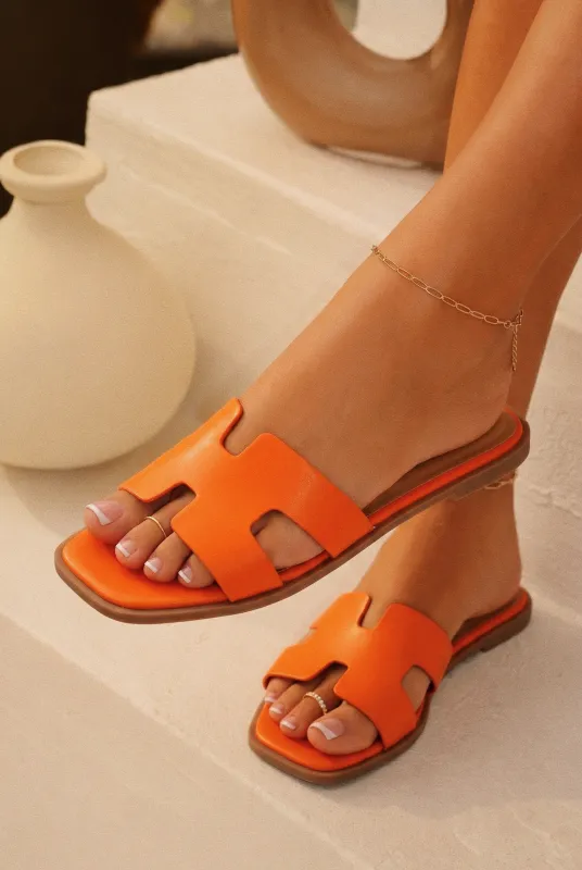 Lori Slip On Flat Sandals - Orange made by Soda