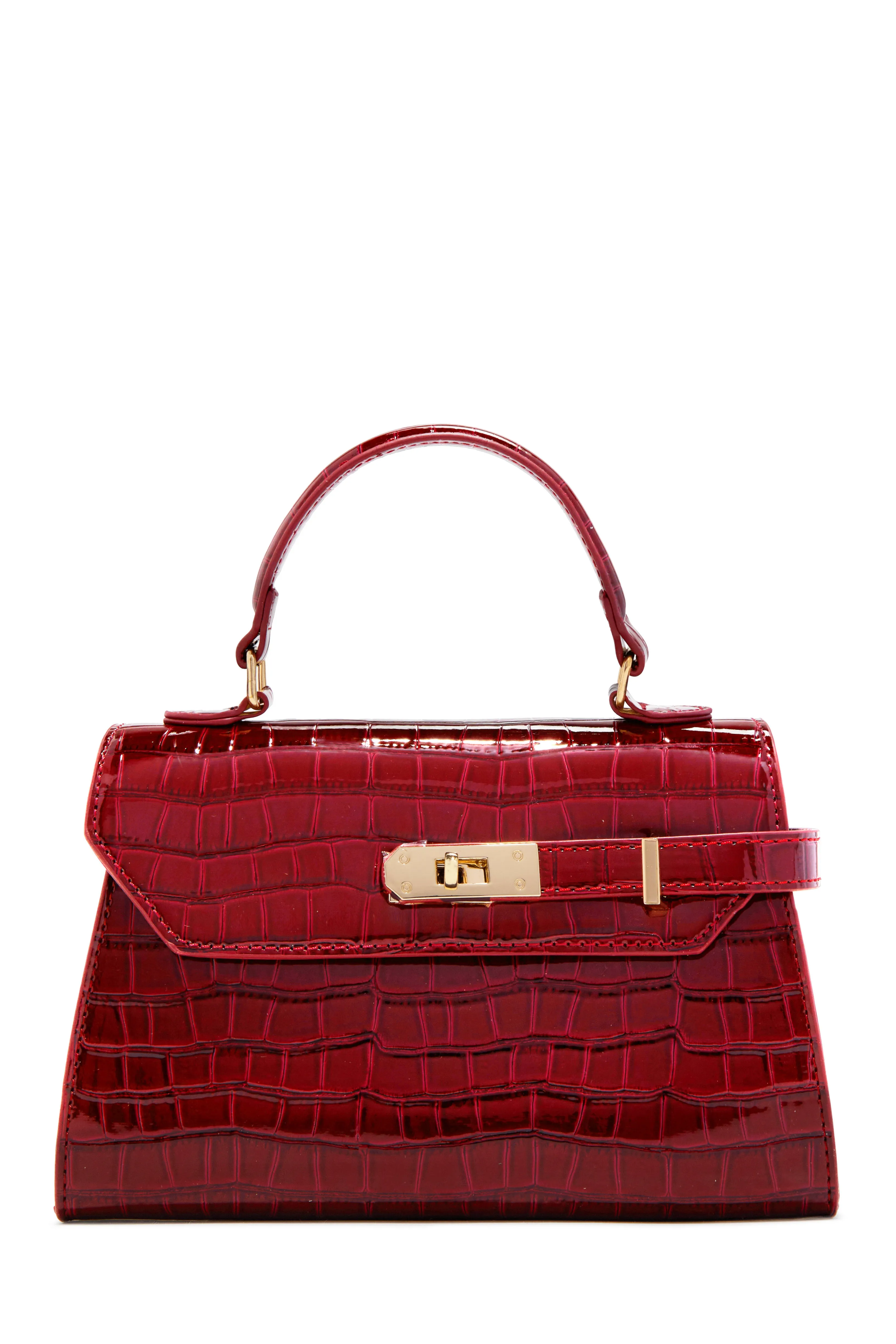 Vivian Croc Embossed Top Handle Crossbody Bag - Red sold by Miss Lola