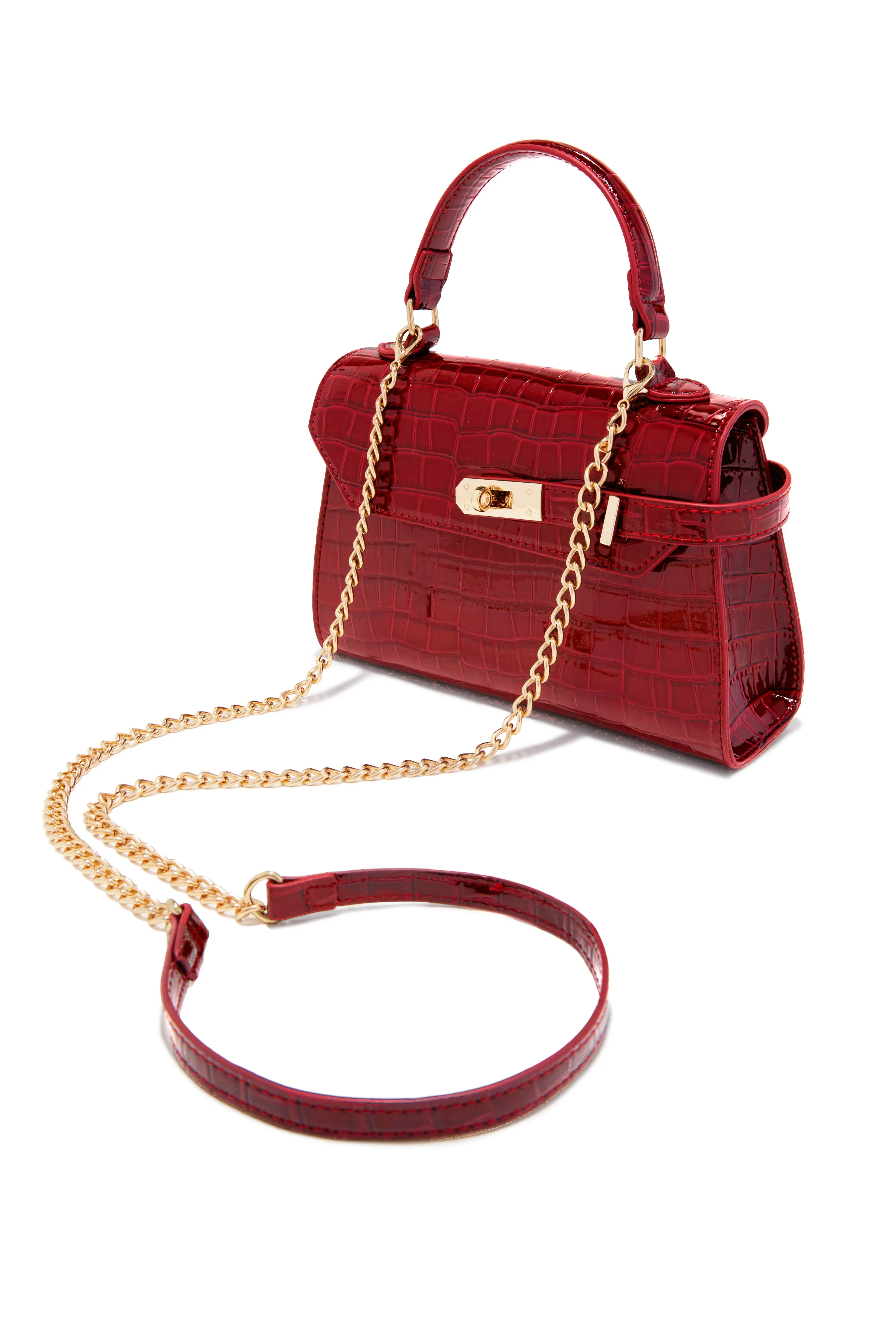 Vivian Croc Embossed Top Handle Crossbody Bag - Red sold by Miss Lola product image thumbnail 2