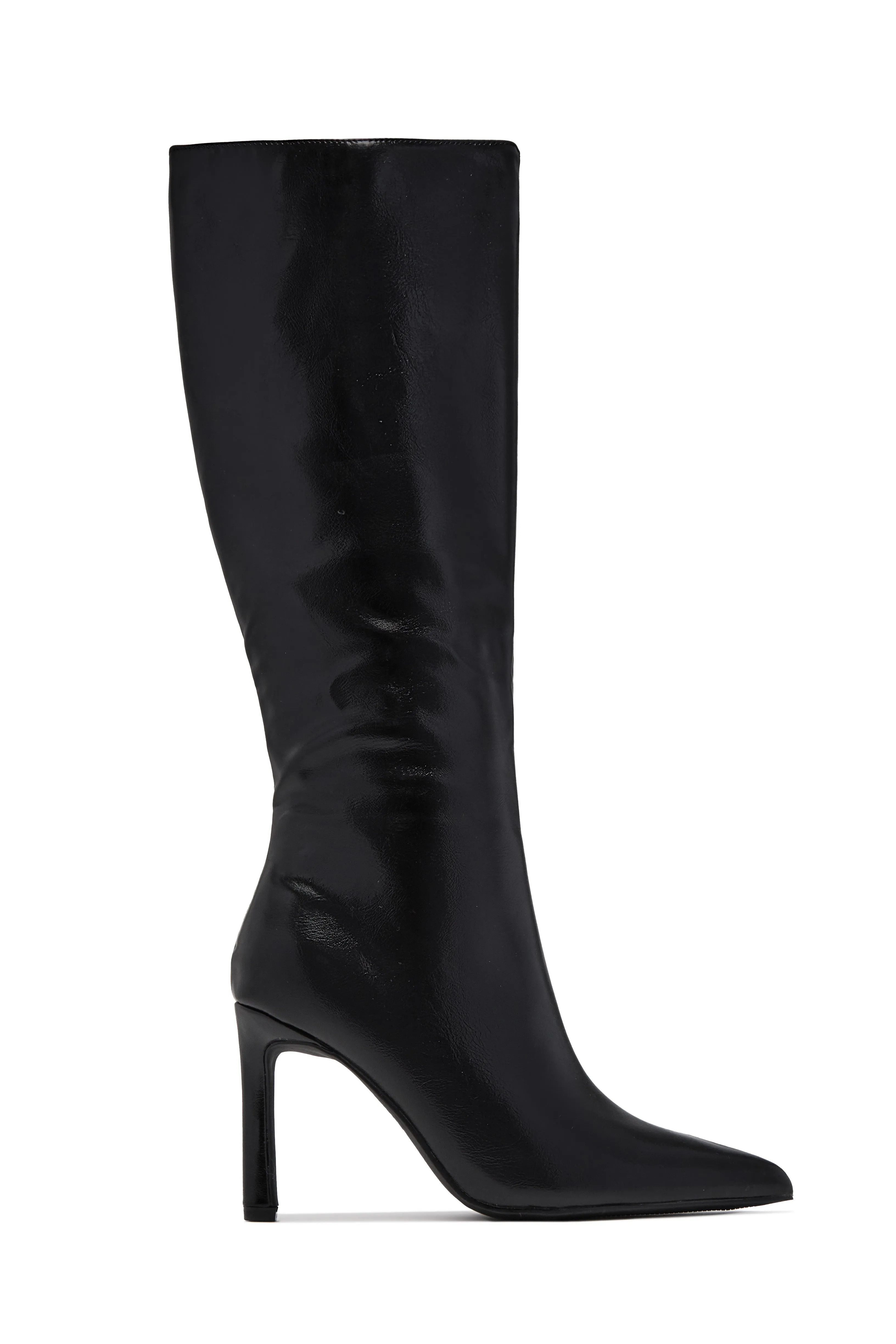 Monique Pointed Toe Knee High Stiletto Boots – Black sold by Miss Lola