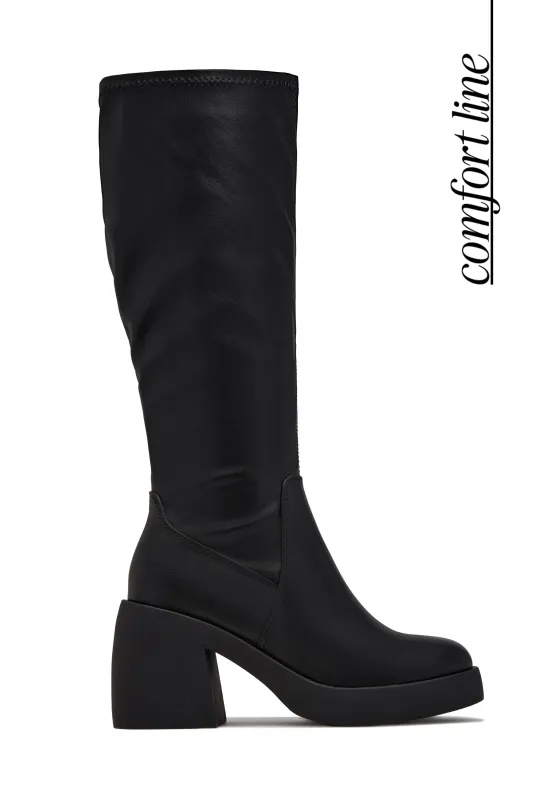 Zarah Platform Knee High Block Heel Boots – Black made by Miss Lola