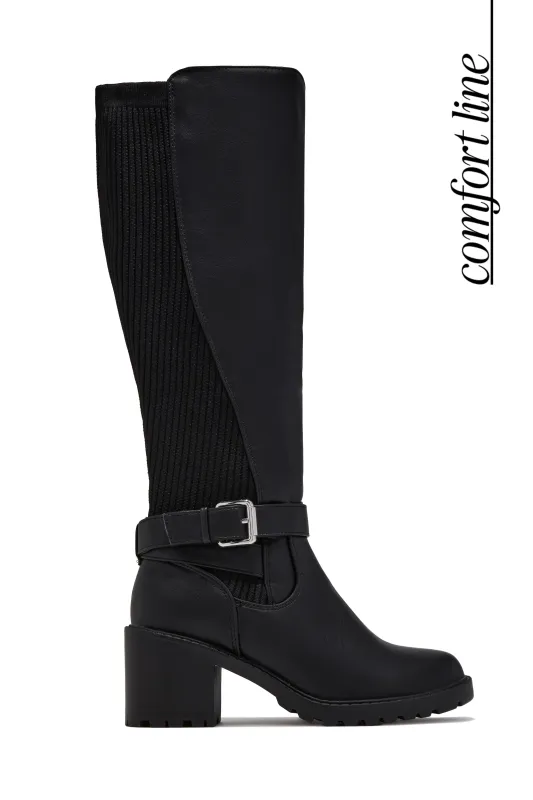 Megan Buckle Knee High Block Heel Boots – Black made by Miss Lola