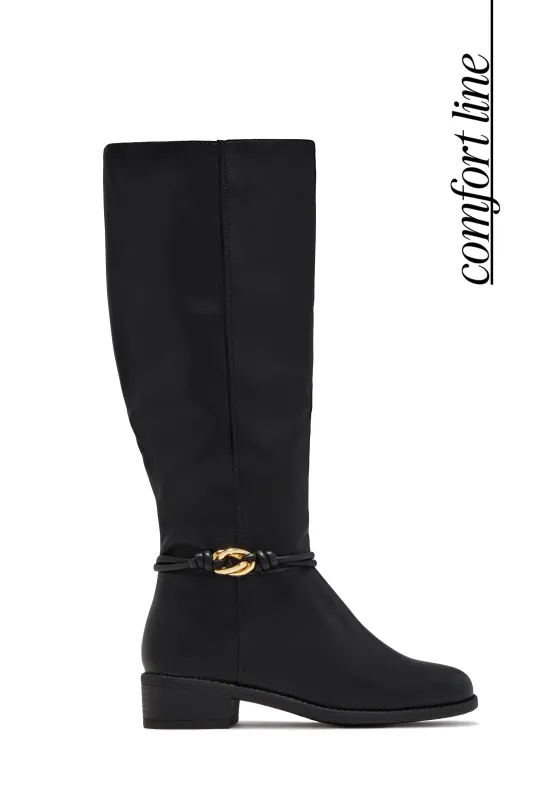 Harper Low Heel Knee High Boots – Black made by Miss Lola