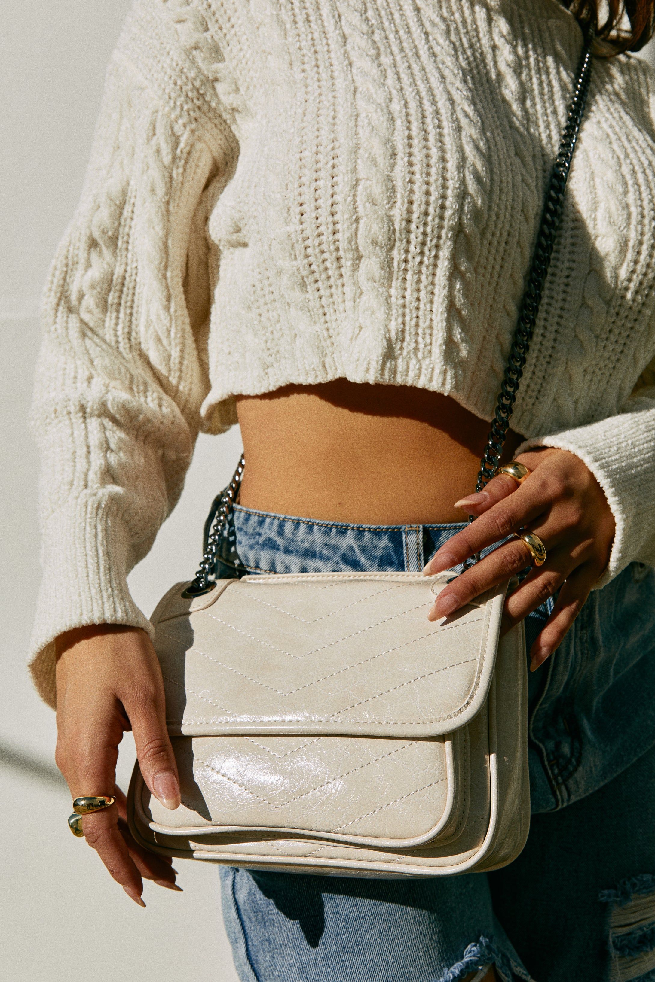 Alicia Quilted Flap Bag - Ivory sold by Miss Lola product image thumbnail 3