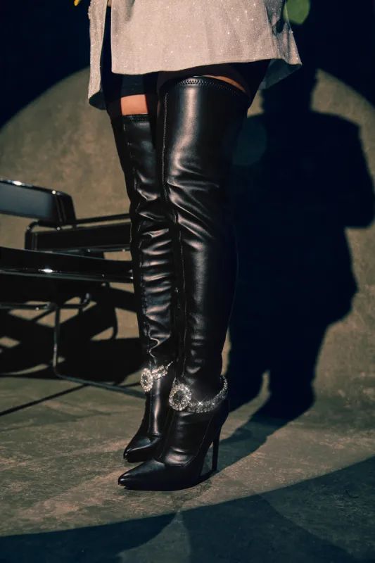 Kaylie Over The Knee High Heel Boots - Black sold by Miss Lola