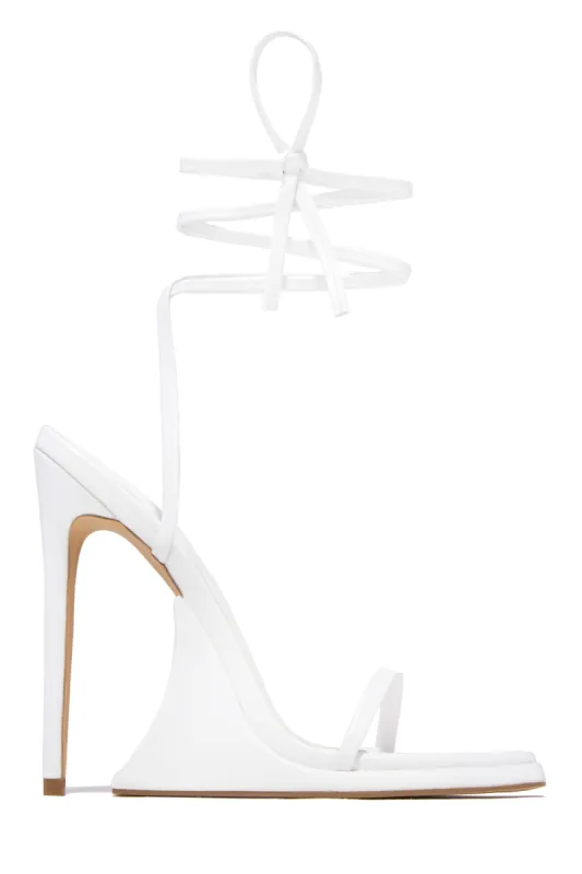 Superlit Lace Up High Heels - White sold by Miss Lola