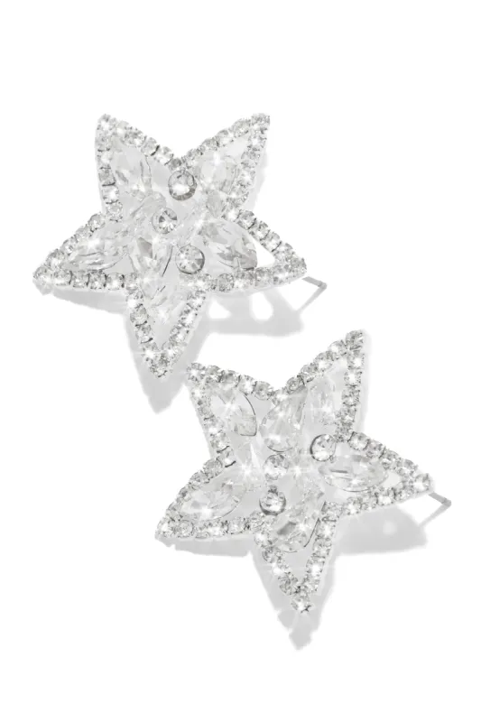 Rockstar Embellished Star Stud Earrings - Silver sold by Miss Lola