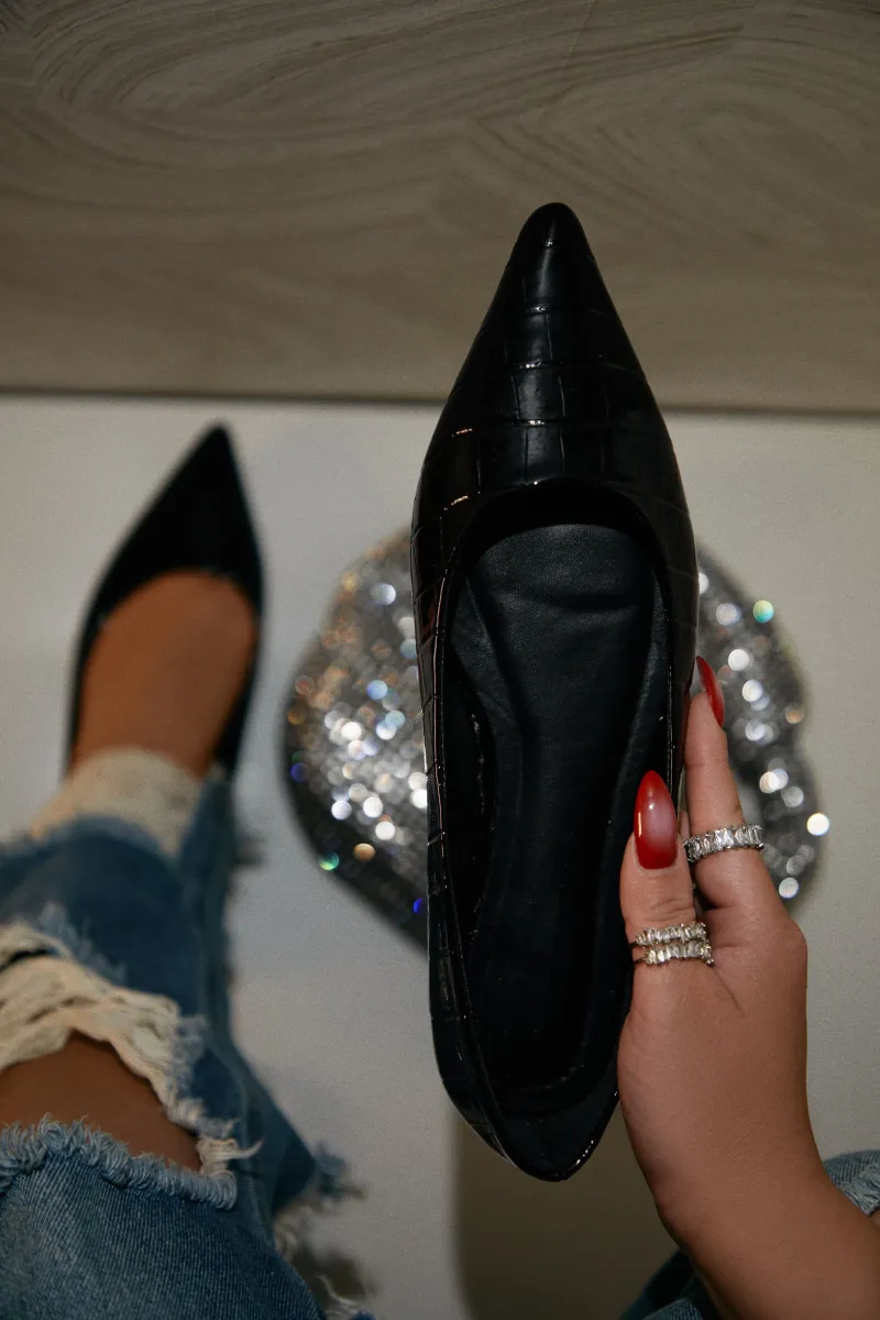 Francese Pointed Toe Flats - Black sold by Miss Lola