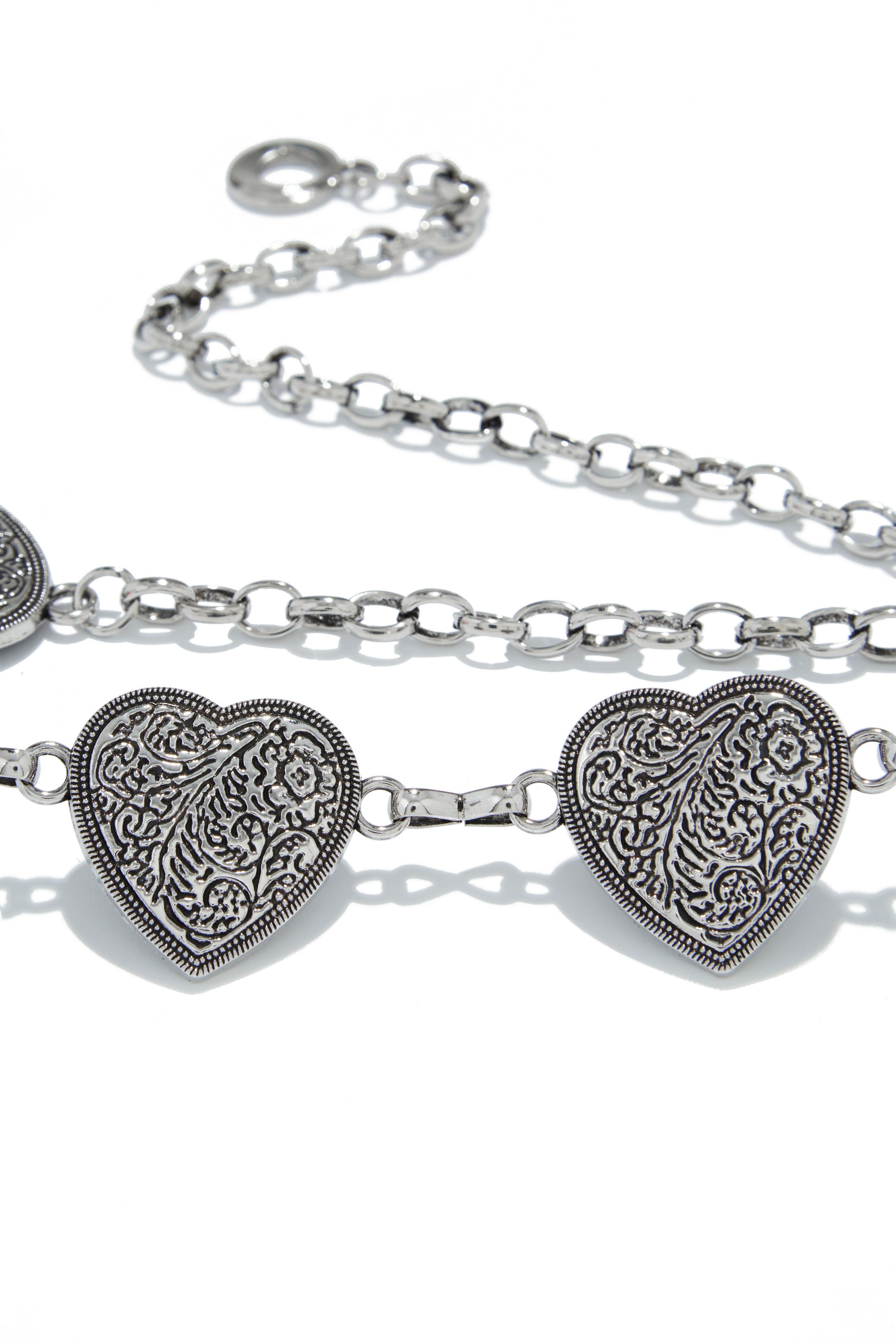 Country Love Heart Pendant Chain Belt - Silver sold by Miss Lola