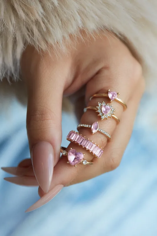 Sweet Embrace Five Piece Embellished Ring Set - Pink sold by Miss Lola