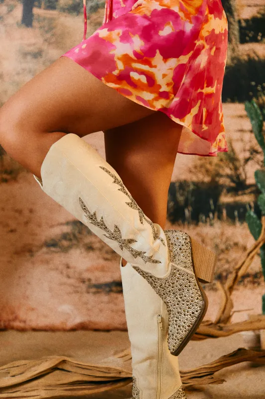 VIP Worthy Embellished Cowgirl Boots - Ivory sold by Miss Lola