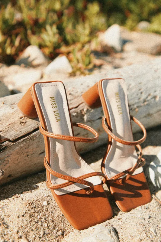 Milla Block Mid Heel Mules - Tan sold by Miss Lola