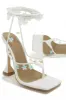 Haven Lace Up High Heels - White sold by Miss Lola